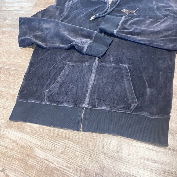 Victoria’s Secret Pink Hoodie Medium Black Gold Sequin Bling Vintage Full Zip - Picture 9 of 16